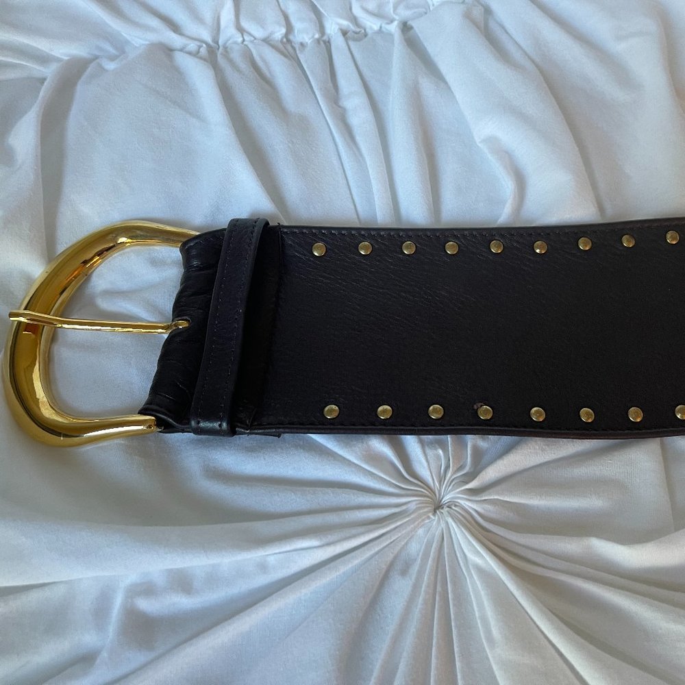 Etcetera Wide Brown Gold Studded Leather Belt